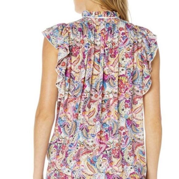 Robert Graham Women’s Blouse XL Paisley Print Pink Flutter Short Sleeve Top $248 - Picture 3 of 8